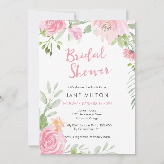 Invitation à la douche nuptiale rose pâle (Devant)