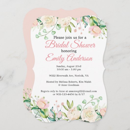 Invitation à la douche nuptiale Rose peinte (Devant / Derrière)