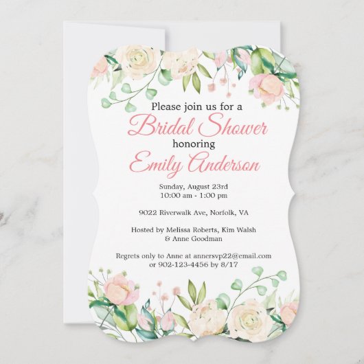 Invitation à la douche nuptiale Rose peinte (Devant)