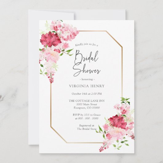 Invitation à la douche nuptiale rose rouge (Devant)