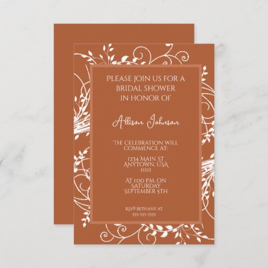 Invitation à la douche nuptiale rouille (Devant / Derrière)