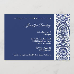 Invitation à la douche nuptiale Royal Blue Damask