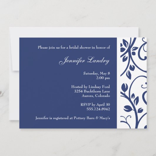 Invitation à la douche nuptiale Royal Blue Floral  (Devant)