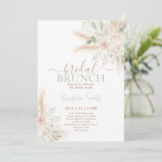 Invitation à la douche nuptiale Sage green Boho (Debout devant)