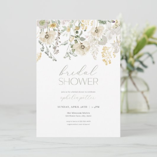 Invitation à la douche nuptiale Sage Green Boho Fl (Debout devant)