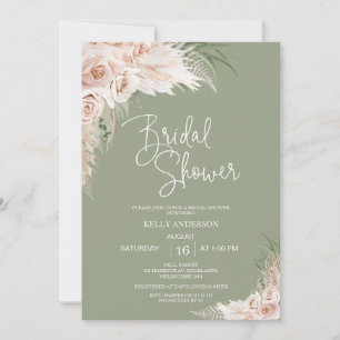 Invitation à la douche nuptiale Sage Green Boho Fl