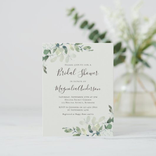 Invitation à la douche nuptiale Sage Green Eucalyp (Debout devant)