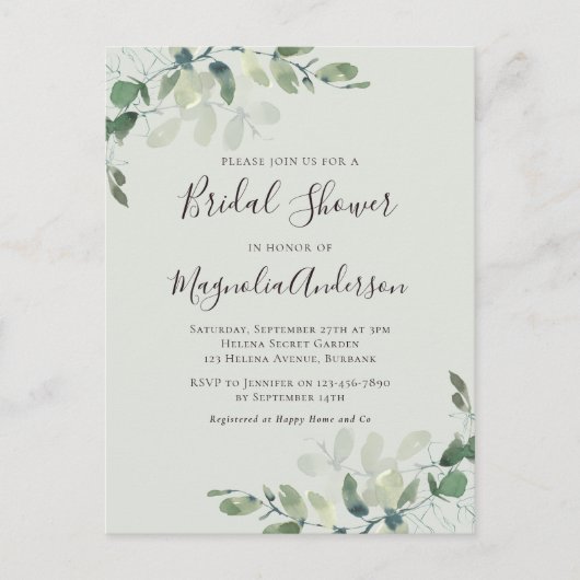 Invitation à la douche nuptiale Sage Green Eucalyp (Devant)