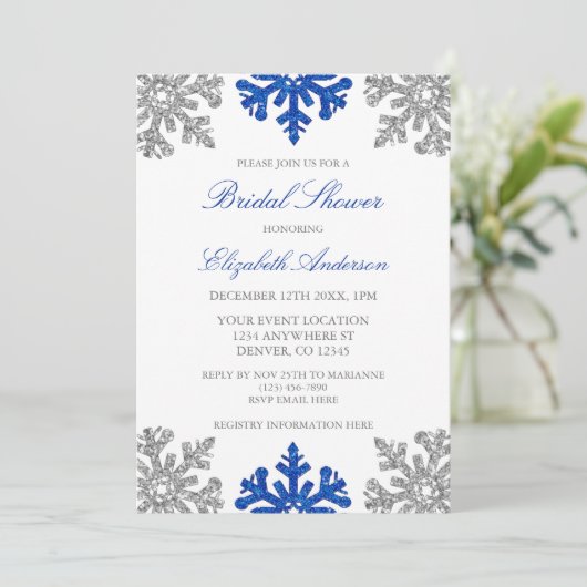 Invitation à la douche nuptiale Silver Blue (Debout devant)