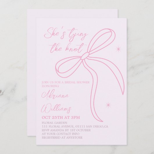 Invitation à la douche nuptiale simple à bow rose (Devant / Derrière)