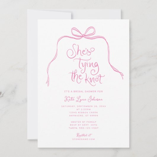 Invitation à la douche nuptiale simple à bow rose (Devant)
