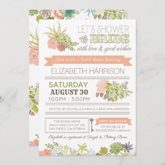 Invitation à la douche nuptiale succulente Fleur d (Devant / Derrière)