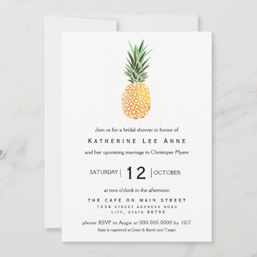 Invitation à la douche nuptiale sud de l'ananas (Devant)