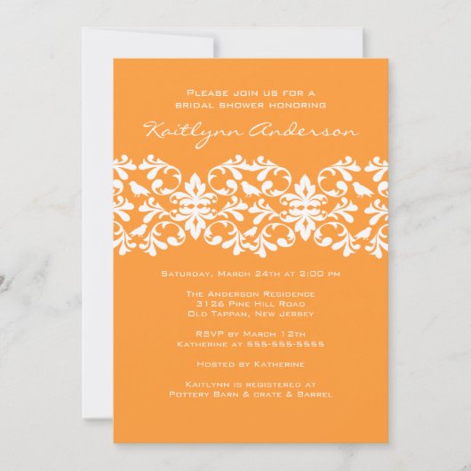 Invitation à la douche nuptiale Tangerine & White  (Devant)