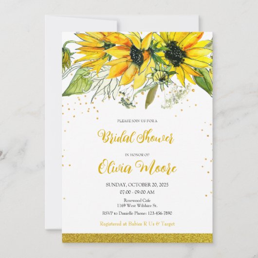 Invitation à la douche nuptiale tournesol (Devant)