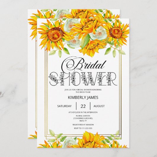 Invitation à la douche nuptiale tournesol (Devant / Derrière)
