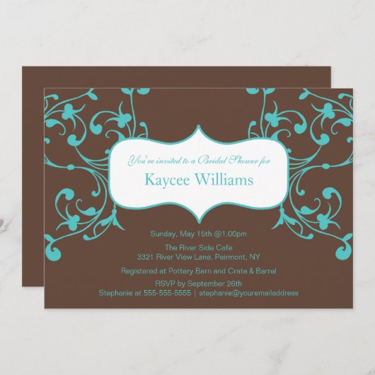 Invitation à la douche nuptiale turquoise (Devant / Derrière)