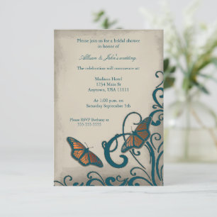 Invitation à la douche nuptiale turquoise à papill