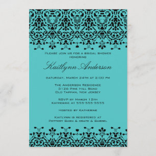 Invitation à la douche nuptiale Turquoise & Black 