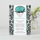 Invitation à la douche nuptiale turquoise Damask (Debout devant)
