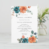 Invitation à la douche nuptiale Turquoise orange b (Debout devant)
