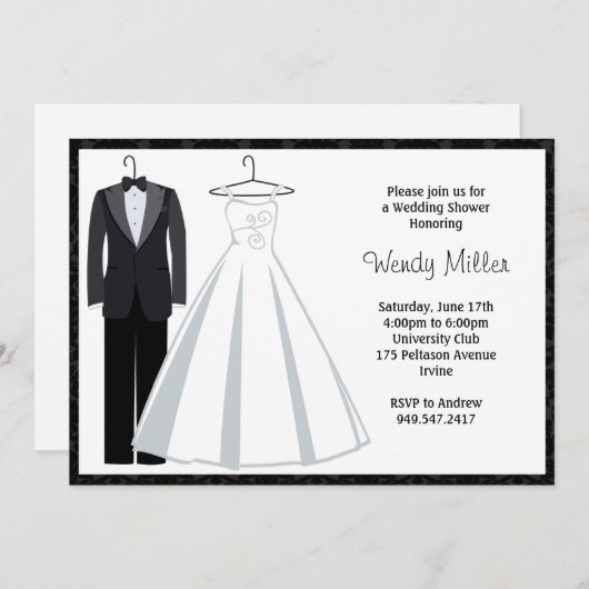 Invitation à la douche nuptiale - Tux et robe Mari (Devant / Derrière)