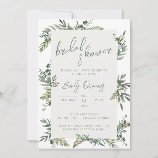 Invitation à la douche nuptiale verte (Devant)