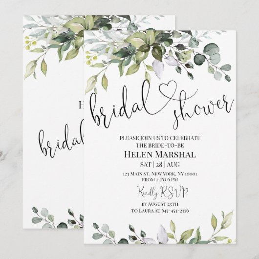 Invitation à la douche nuptiale verte (Devant / Derrière)