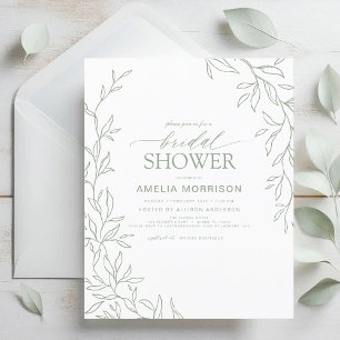 Invitation à la douche nuptiale verte à feuille de