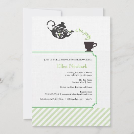 Invitation à la douche nuptiale verte - Thé (Devant)