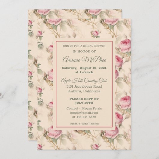 Invitation à la douche nuptiale Vintage (Devant / Derrière)