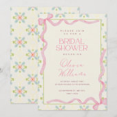 Invitation à la douche nuptiale vintage au ruban (Devant / Derrière)