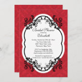 Invitation à la douche nuptiale Vintage Red Damask (Devant / Derrière)