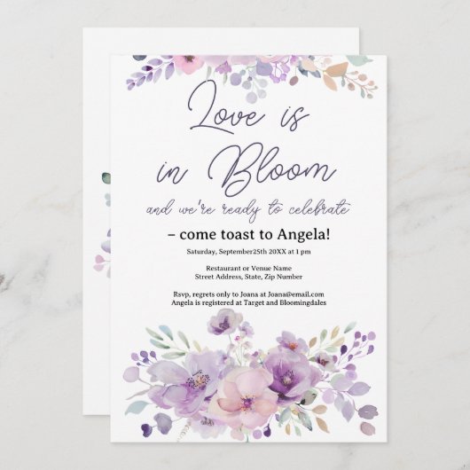 Invitation à la douche nuptiale violet clair (Devant / Derrière)