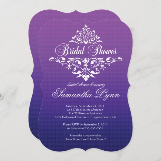 Invitation à la douche nuptiale violette (Devant / Derrière)