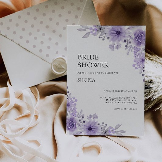 Invitation à la douche nuptiale violette