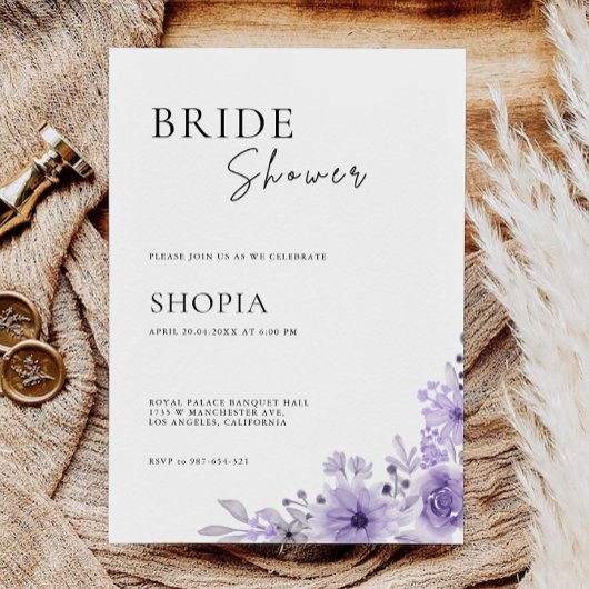 Invitation à la douche nuptiale violette