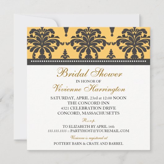 Invitation à la douche nuptiale Vivienne Damask (Devant)