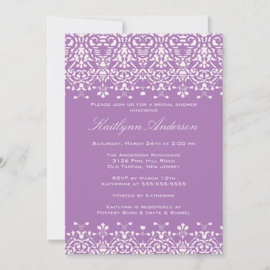 Invitation à la douche nuptiale White & Lavender D (Devant)