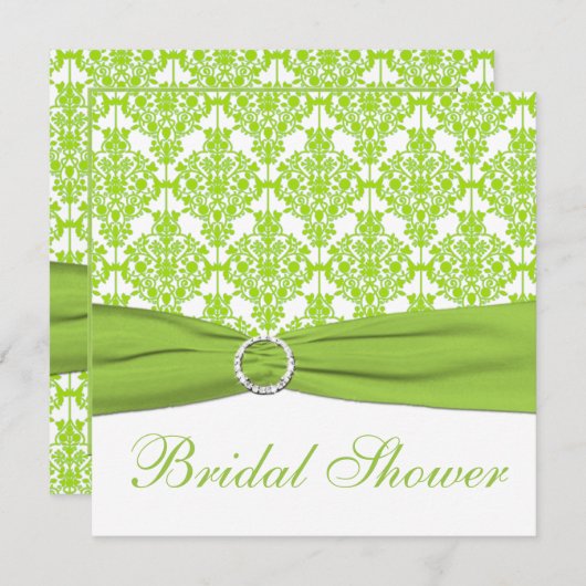 Invitation à la douche nuptiale White, Lime Damask (Devant / Derrière)