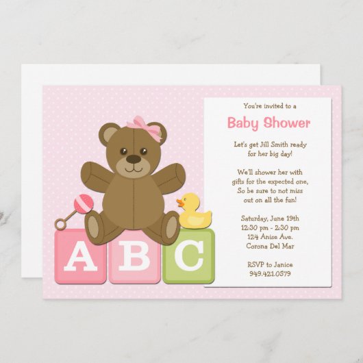  Invitation à la douche pour bébé (Devant / Derrière)
