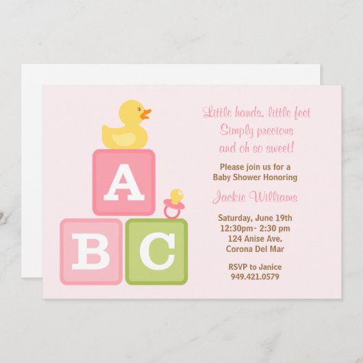  Invitation à la douche pour bébé (Devant / Derrière)