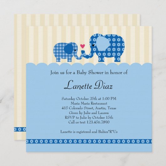Invitation à la douche pour bébé bébé éléphant (Devant / Derrière)