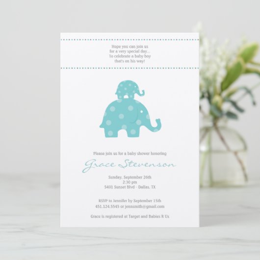 Invitation à la douche pour bébé bébé éléphant (Debout devant)