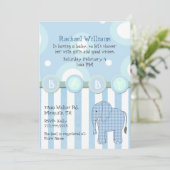 Invitation à la douche pour bébé Blue Elephant Boy (Debout devant)