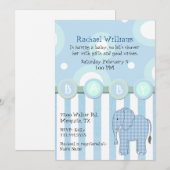 Invitation à la douche pour bébé Blue Elephant Boy (Devant / Derrière)