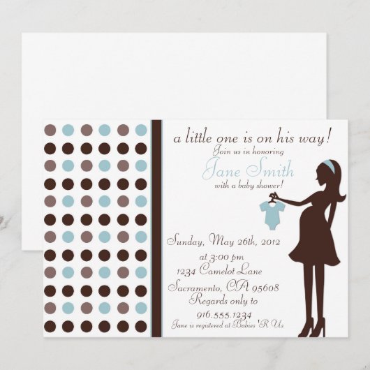 Invitation à la douche pour bébé Brown et bleu (Devant / Derrière)