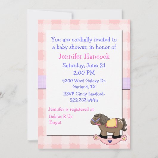 Invitation à la douche pour bébé Cheval Rocking (Dos)