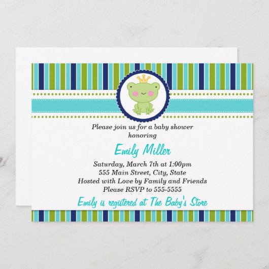 Invitation à la douche pour bébé de Prince Frog (Devant / Derrière)