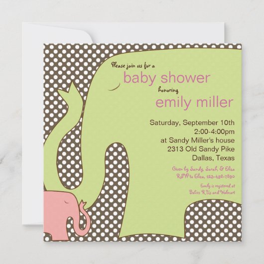 Invitation à la douche pour bébé éléphant doux (Devant)